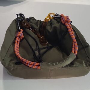 Rotunda Olive Green Tote Bag with Orange Rope Handles